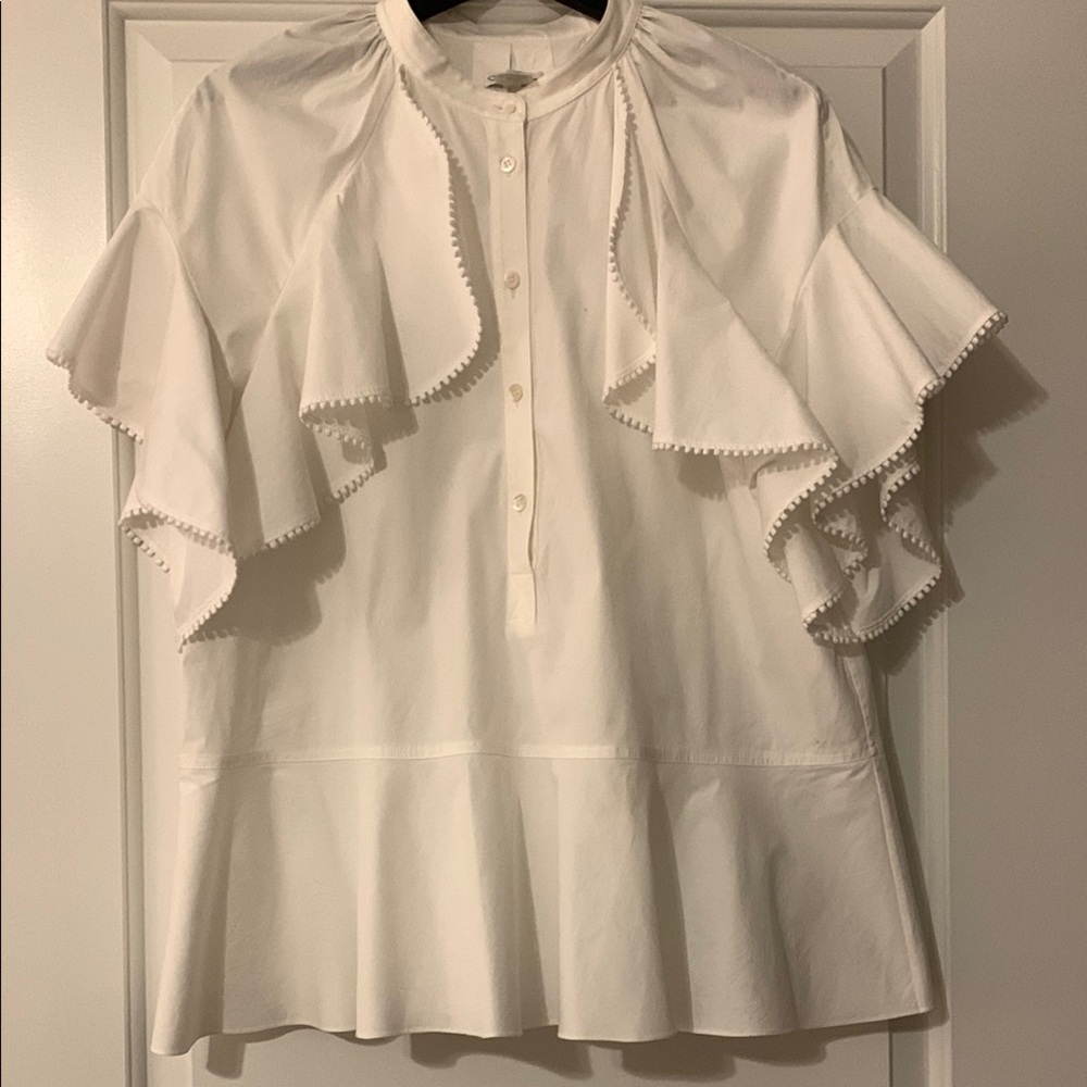Oscar de la Renta White Flutter Sleeve Blouse size 16
